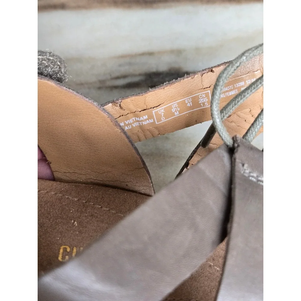 Clarks‎ Collection Taupe Leather Strappy Cork Wedge Sandals 9.5M